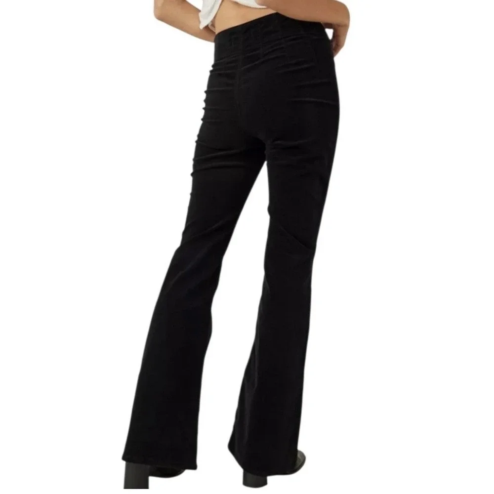 Free People Jayde Corduroy Flare Jeans Black High Rise Bell Bottom‎ Y2K Size 27